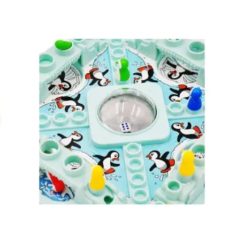 Elementy zestawu gry Chińczyk Pingwiny – plansza, pionki, mosty lodowe