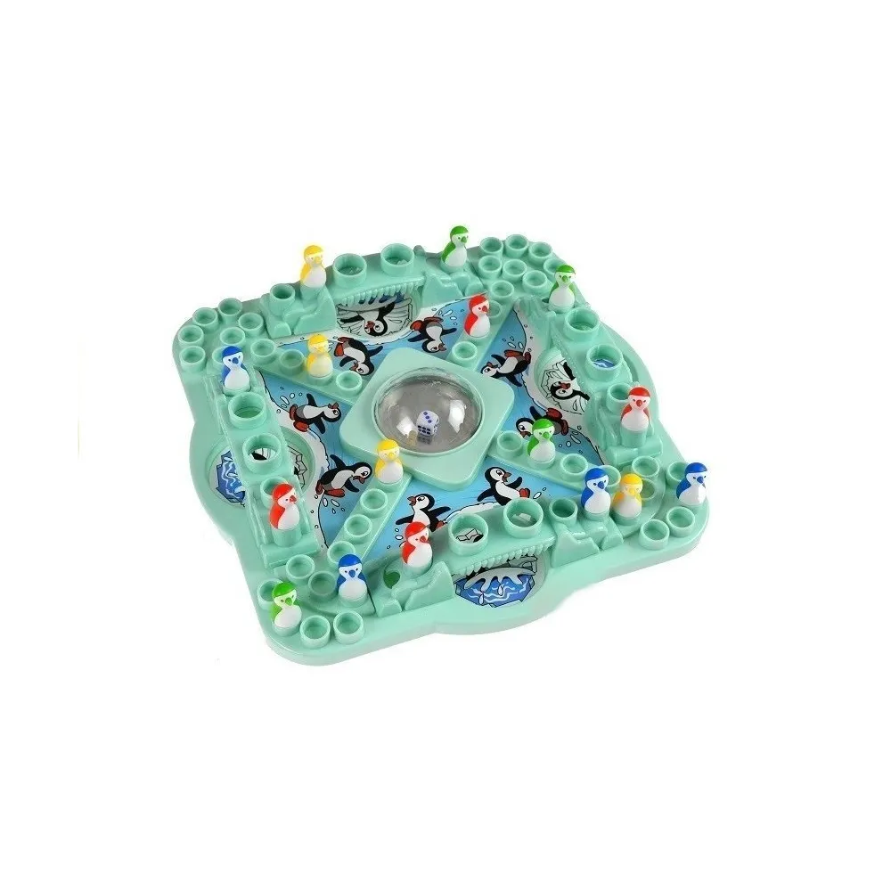 Podstawa gry z półkulą i kolorowymi pingwinami gotowymi do wyścigu