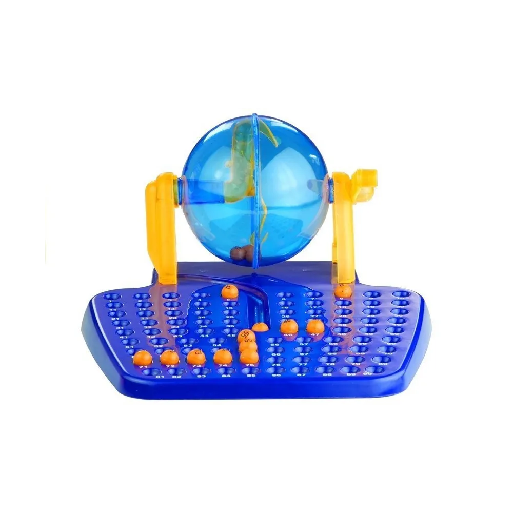 Pudełko gry Bingo Lotto z widoczną maszyną losującą i elementami