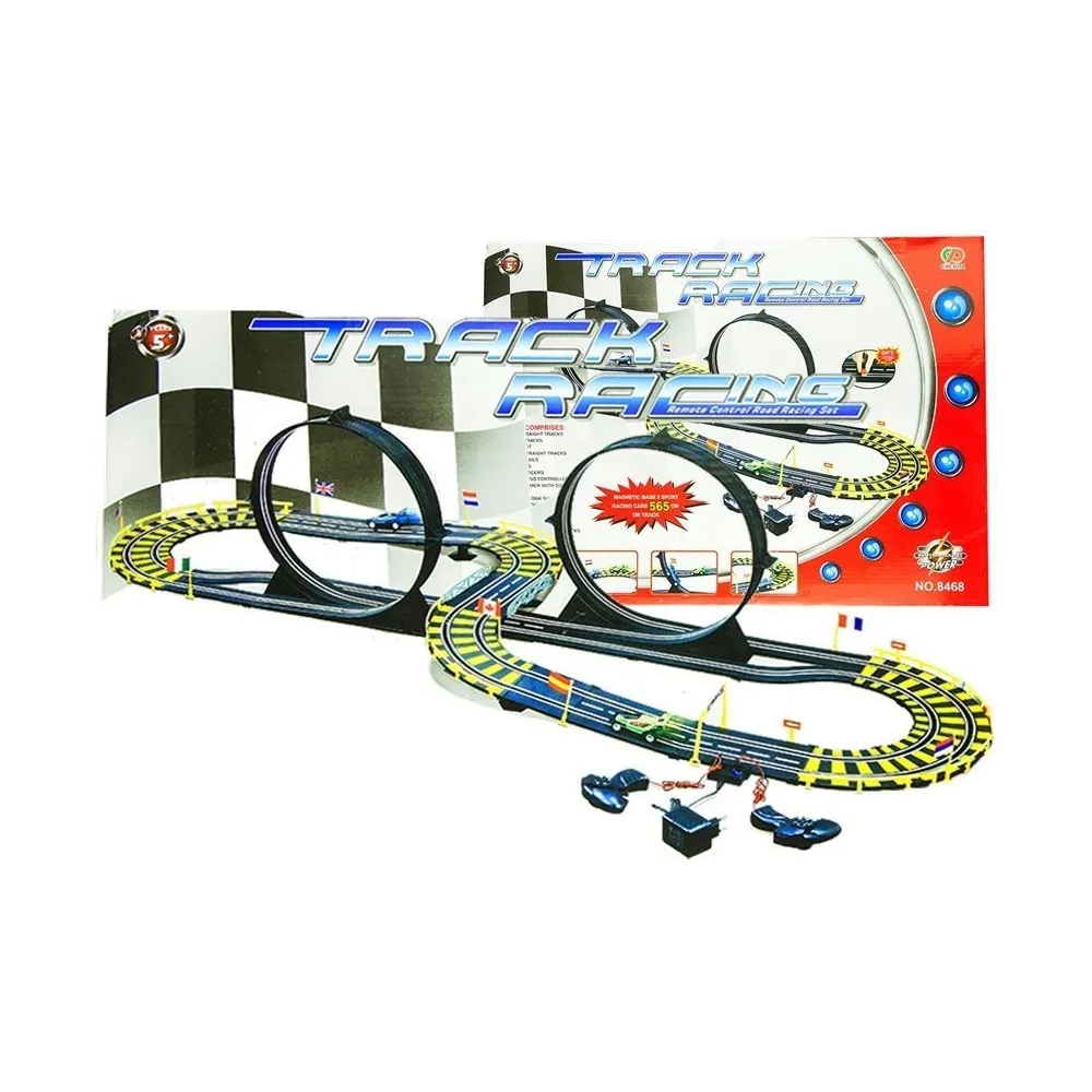 Tor samochodowy Track Racing z dwoma autami o długości 565 cm