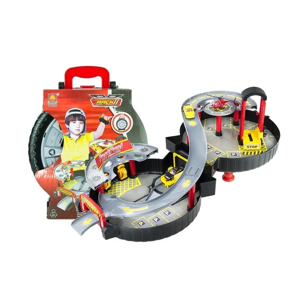 Dwupoziomowy parking garaż samochodowy w formie koła walizki