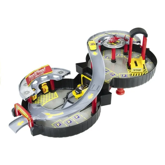 Zestaw garaż dla dzieci z autkami i helikopterem