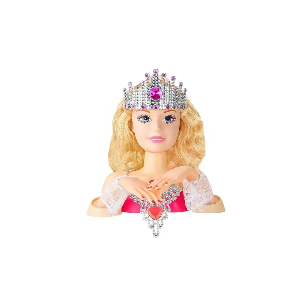 Popiersie lalki z blond włosami i zestawem do tworzenia fryzur dla dzieci