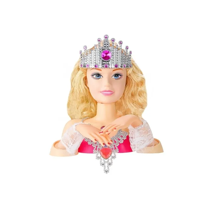 Popiersie lalki z blond włosami i zestawem do tworzenia fryzur dla dzieci