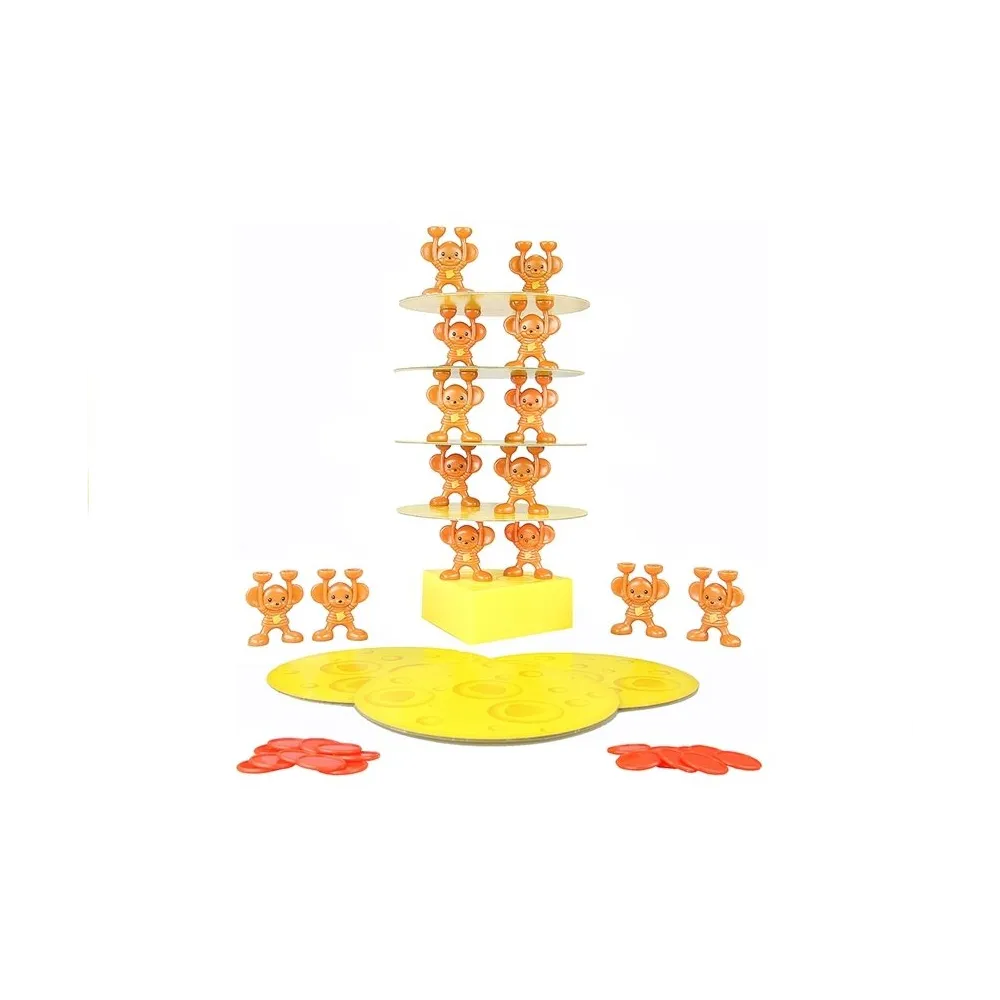 Budowanie wieży z sera i myszek podczas gry rodzinnej