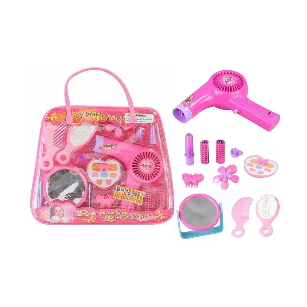 Zestaw kosmetyków dla dzieci z suszarką i akcesoriami w różowej kosmetyczce