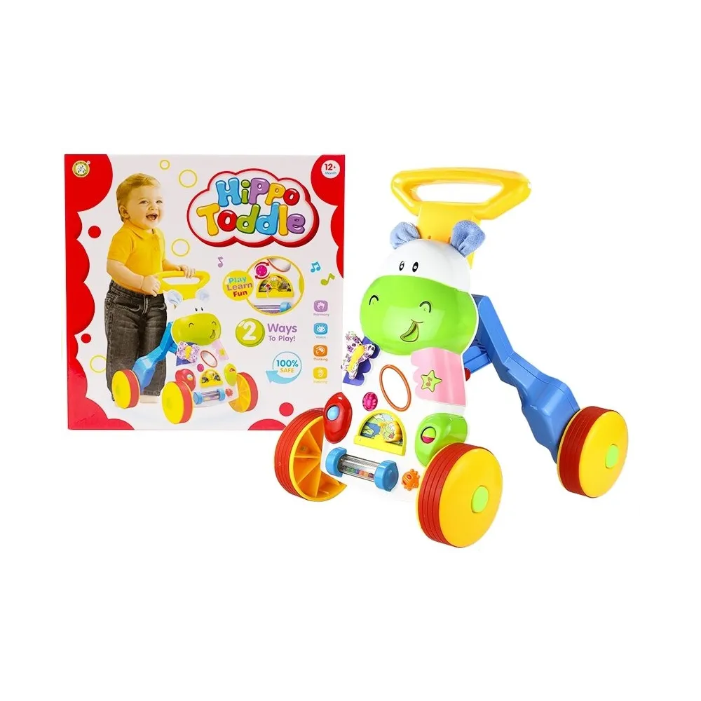 Interaktywny pchacz hipopotam z kolorowym panelem zabaw dla maluszka