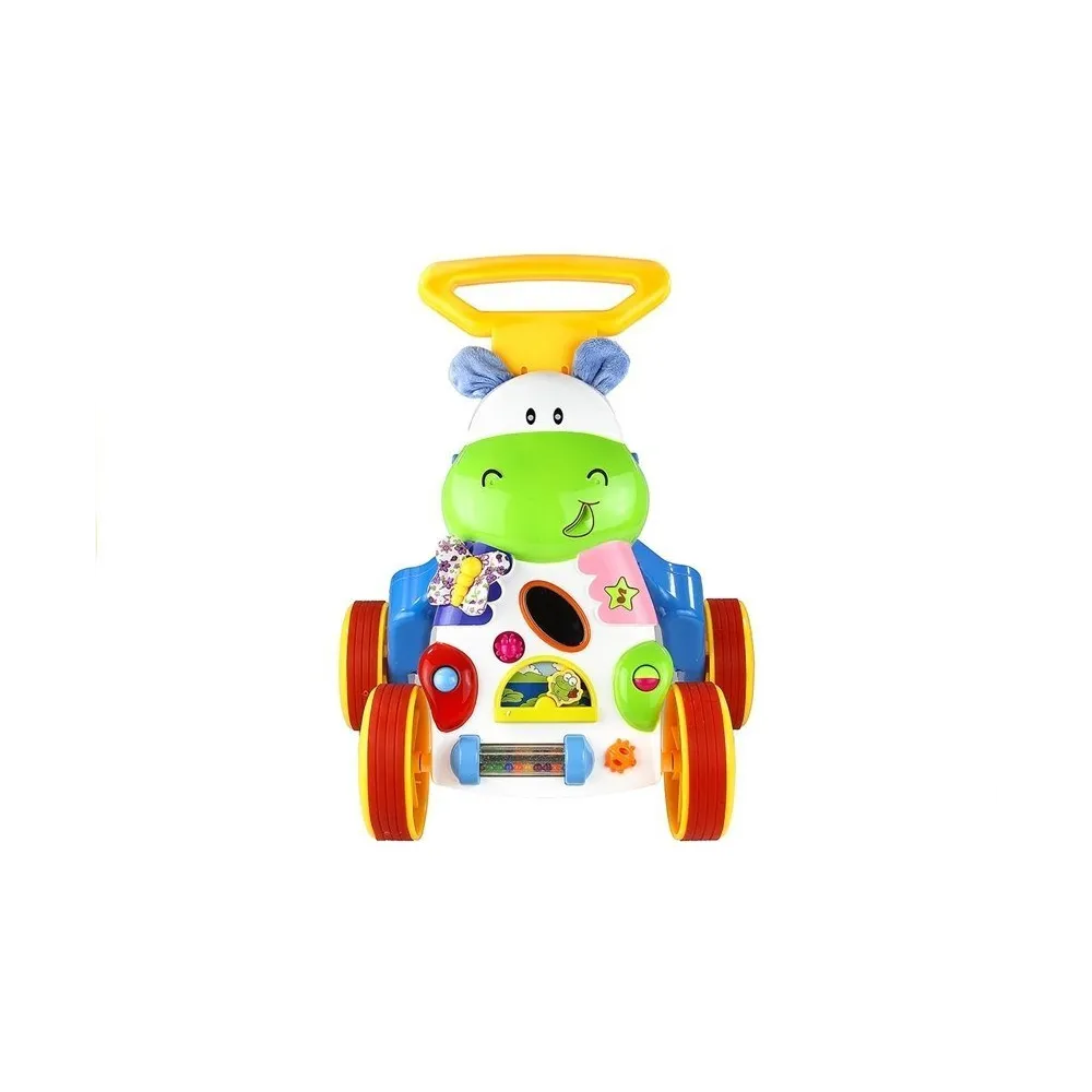 Detal panelu zabawowego pchacza z melodiiami i ruchomymi elementami