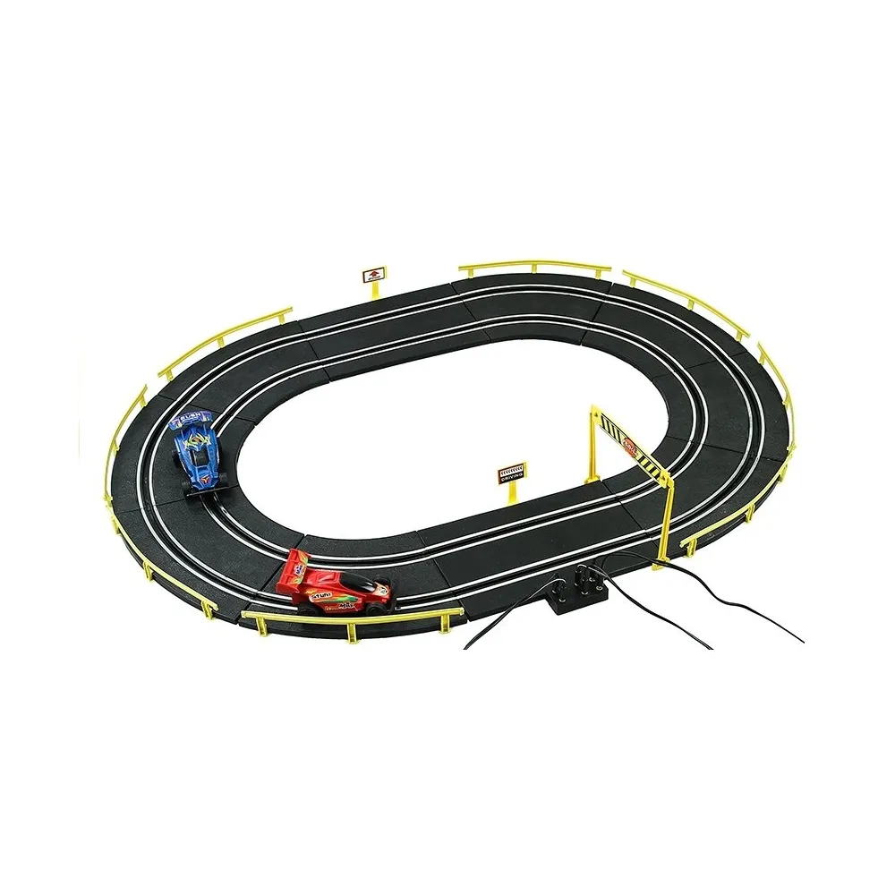 Tor wyścigowy o długości 184 cm z dwoma kolorowymi autkami i kontrolerami