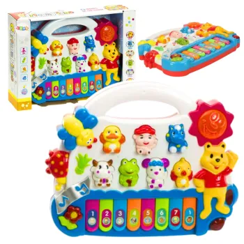 Kolorowe pianinko dla dzieci z odgłosami zwierząt na białym tle