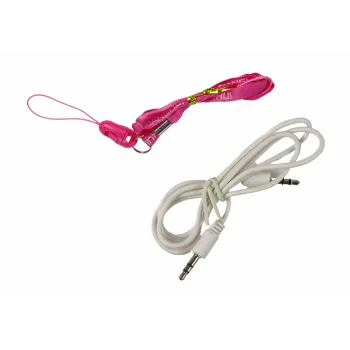 Różowo-fioletowy mikrofon karaoke z kabelkiem do MP3 i smyczą