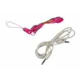 Różowo-fioletowy mikrofon karaoke z kabelkiem do MP3 i smyczą