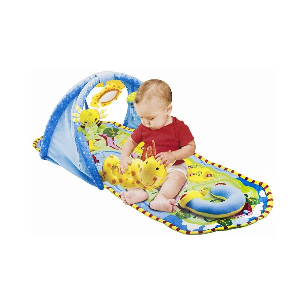 Mata dla niemowląt 2 w 1 z wiszącymi grzechotkami i wzorami farmy