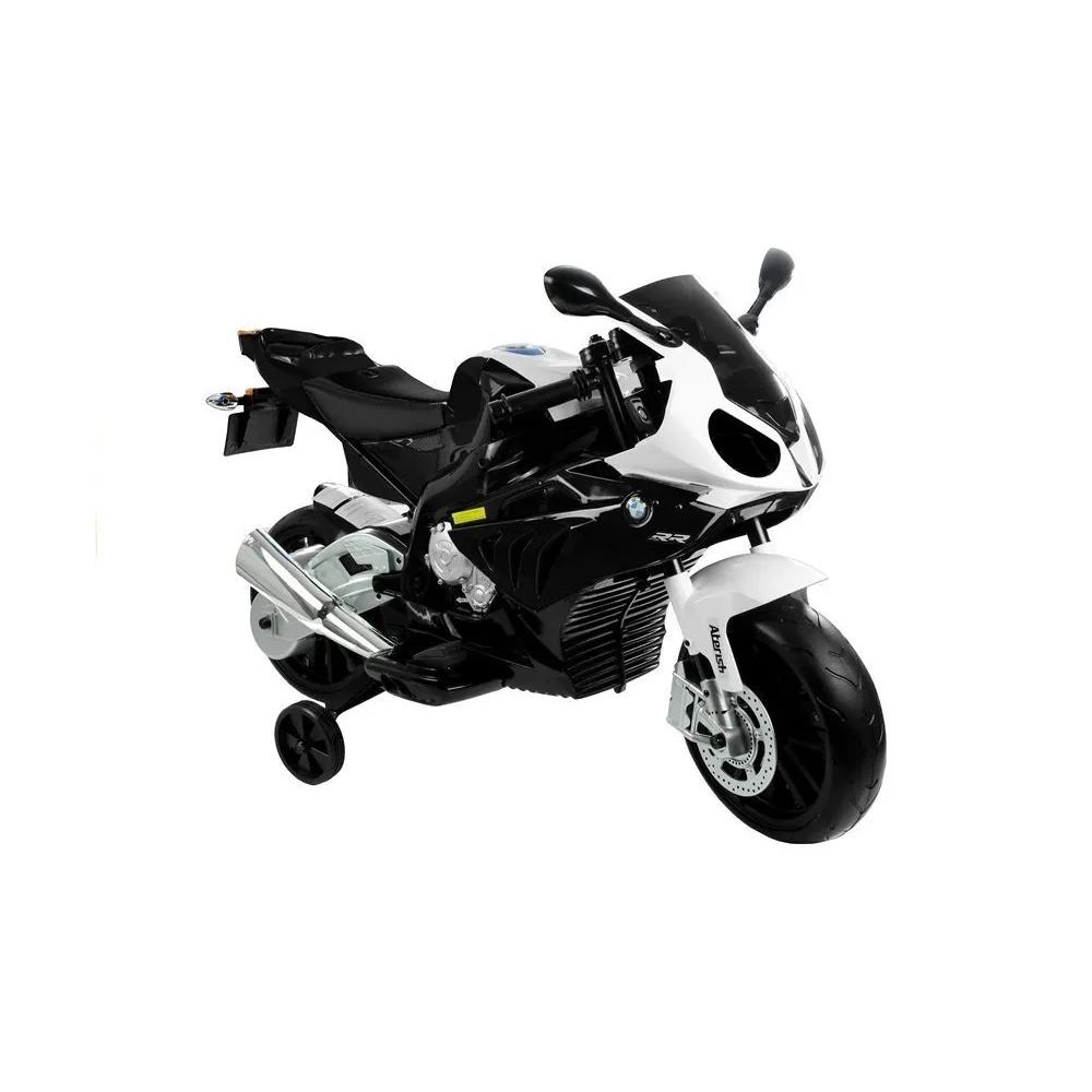 Czarny motor na akumulator BMW S1000RR dla dzieci na białym tle
