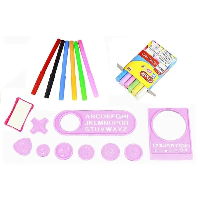 Tablica Na kredę Pisak + Pisaki Szblony 2w1