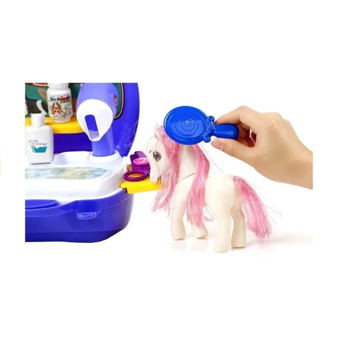 Walizka salon fryzjerski dla dzieci z pieskiem i akcesoriami