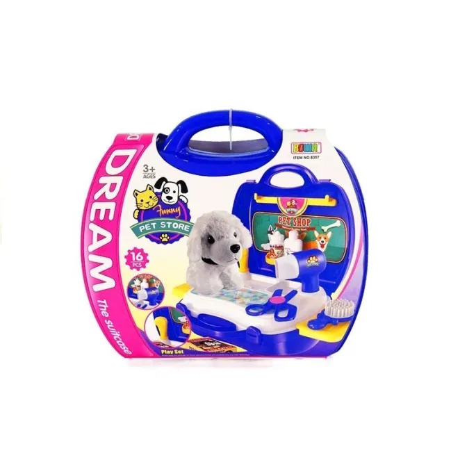 Kolorowy zestaw fryzjerski z figurką psa – świetny pomysł na prezent