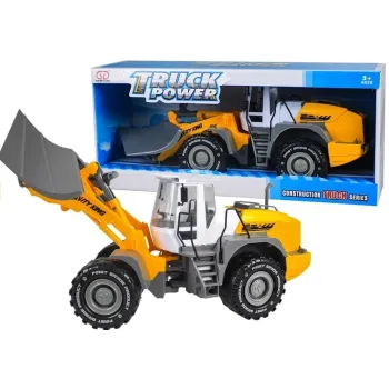 Spychacz plastikowy z napędem na tle dziecięcego pokoju