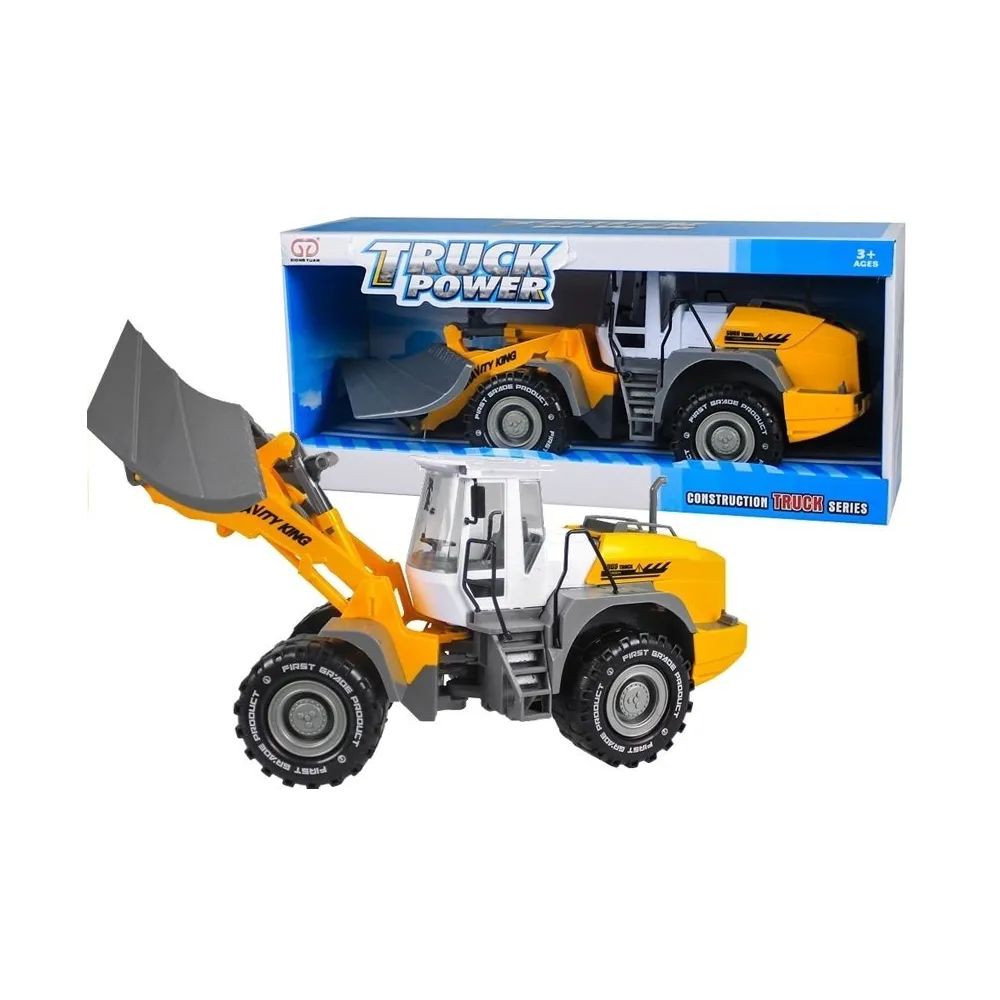 Spychacz plastikowy z napędem na tle dziecięcego pokoju