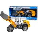 Spychacz plastikowy z napędem na tle dziecięcego pokoju