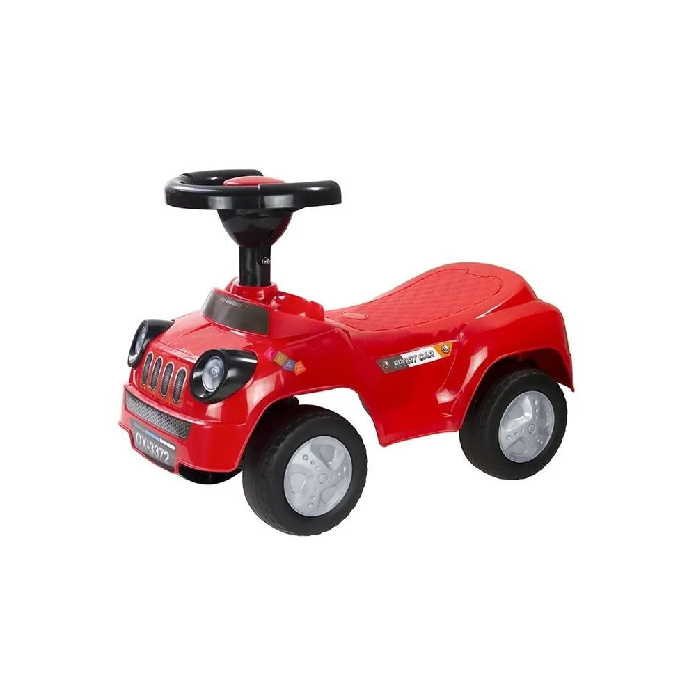 Dziecięcy jeździk sportowy w intensywnym czerwonym kolorze