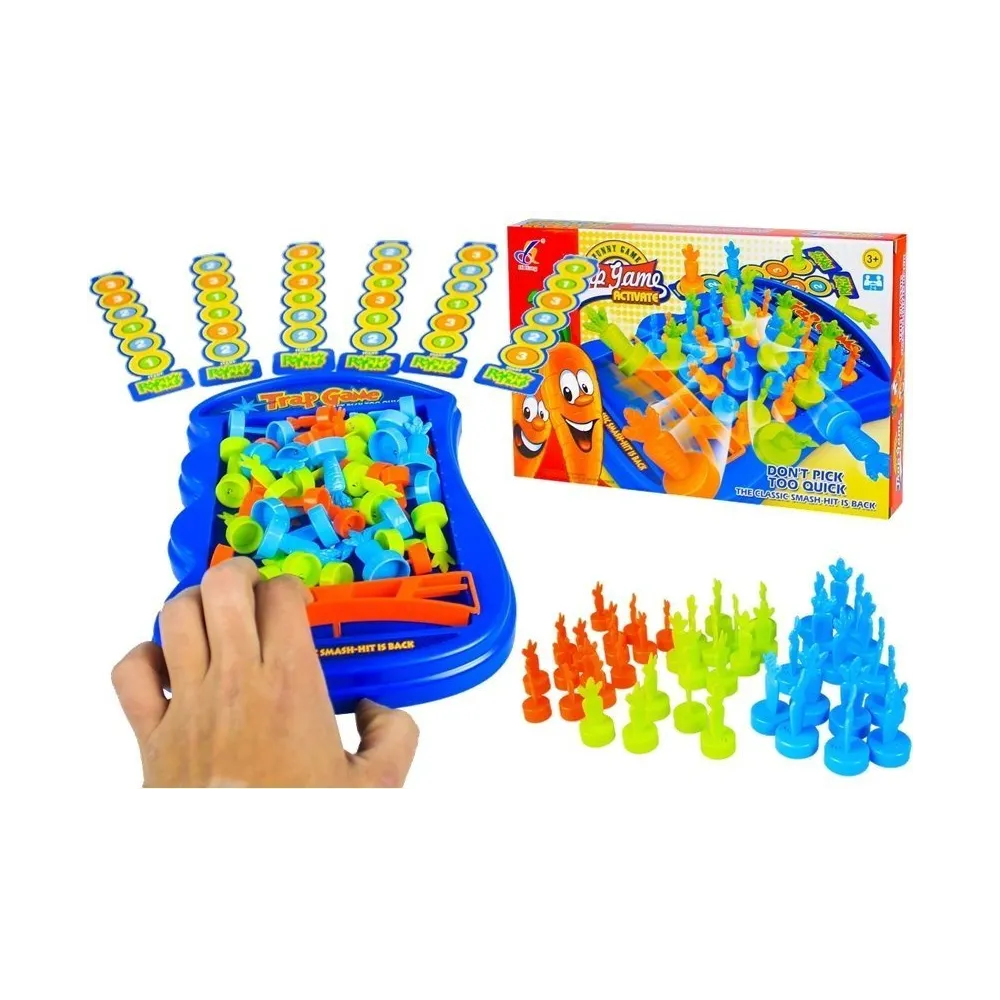 Zręcznościowa gra planszowa z kolorowymi marchewkami i kartami