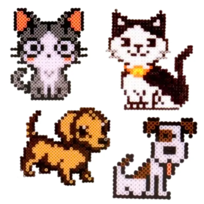 Przykładowa mozaika psa ułożona z koralików na podkładce