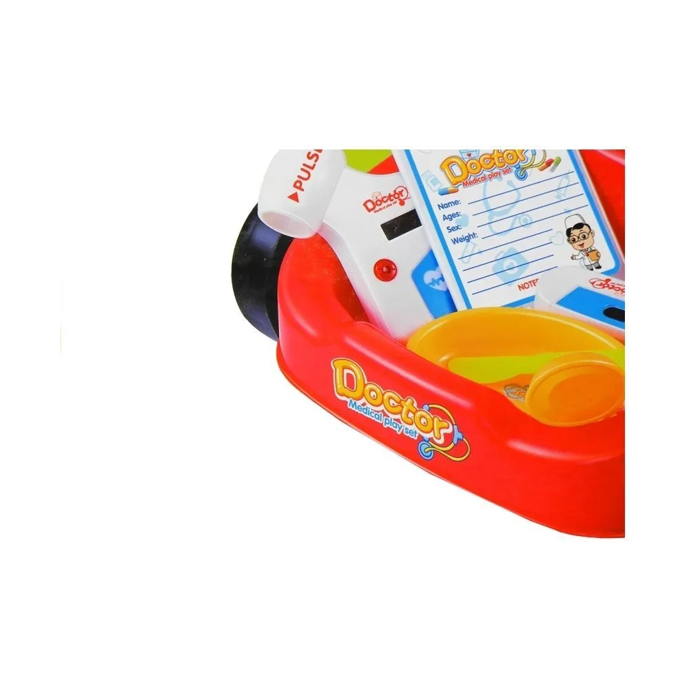 Kolorowy wózek lekarski z przyborami zabawkowymi dla dziecka