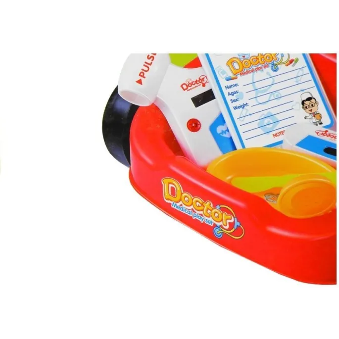 Kolorowy wózek lekarski z przyborami zabawkowymi dla dziecka