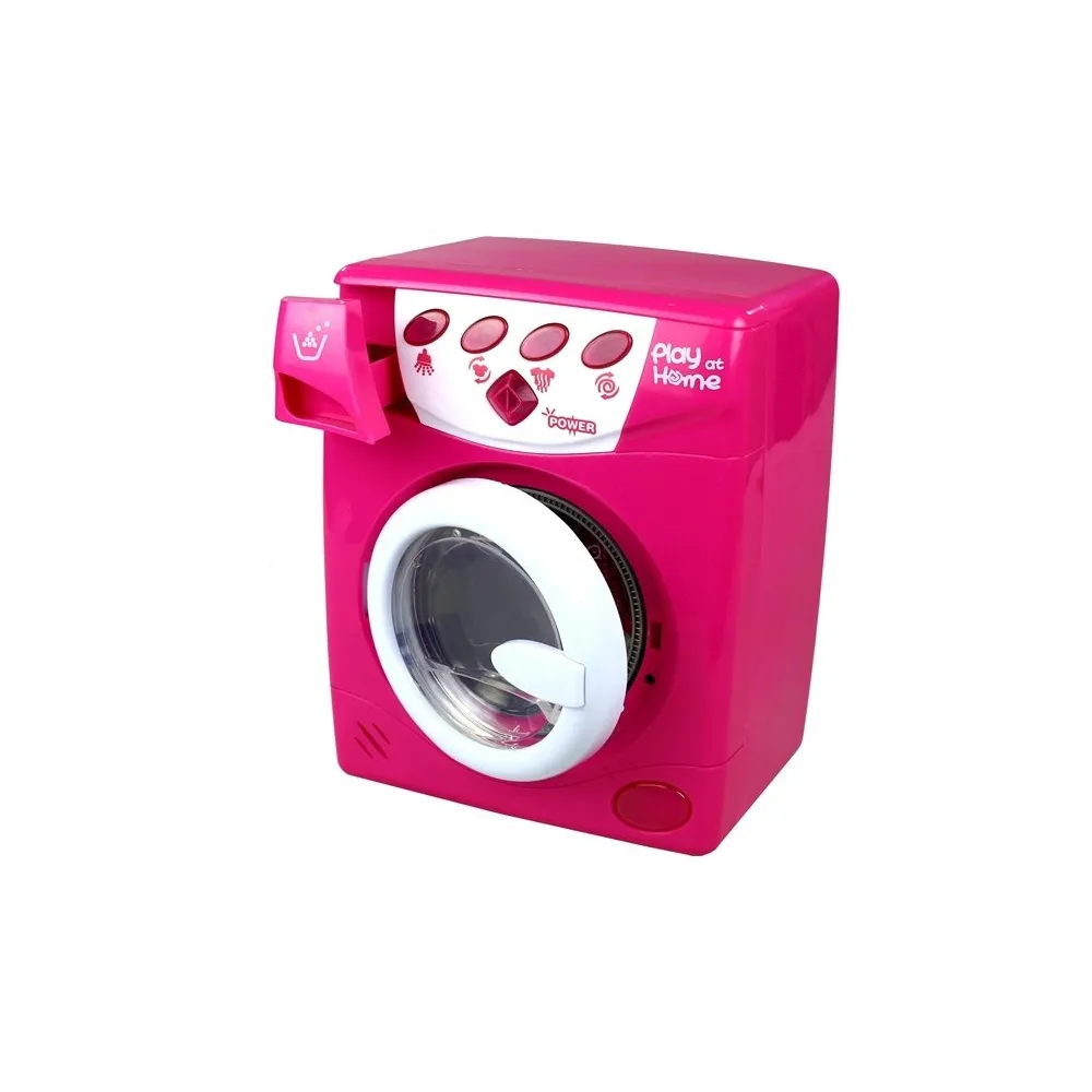 Różowa pralka zabawkowa z efektami świetlnymi, w zestawie z bateriami