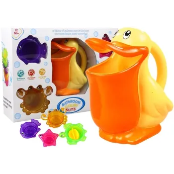 Pelikan oraz foremki zwierzątek jako kolorowa zabawka do wanny