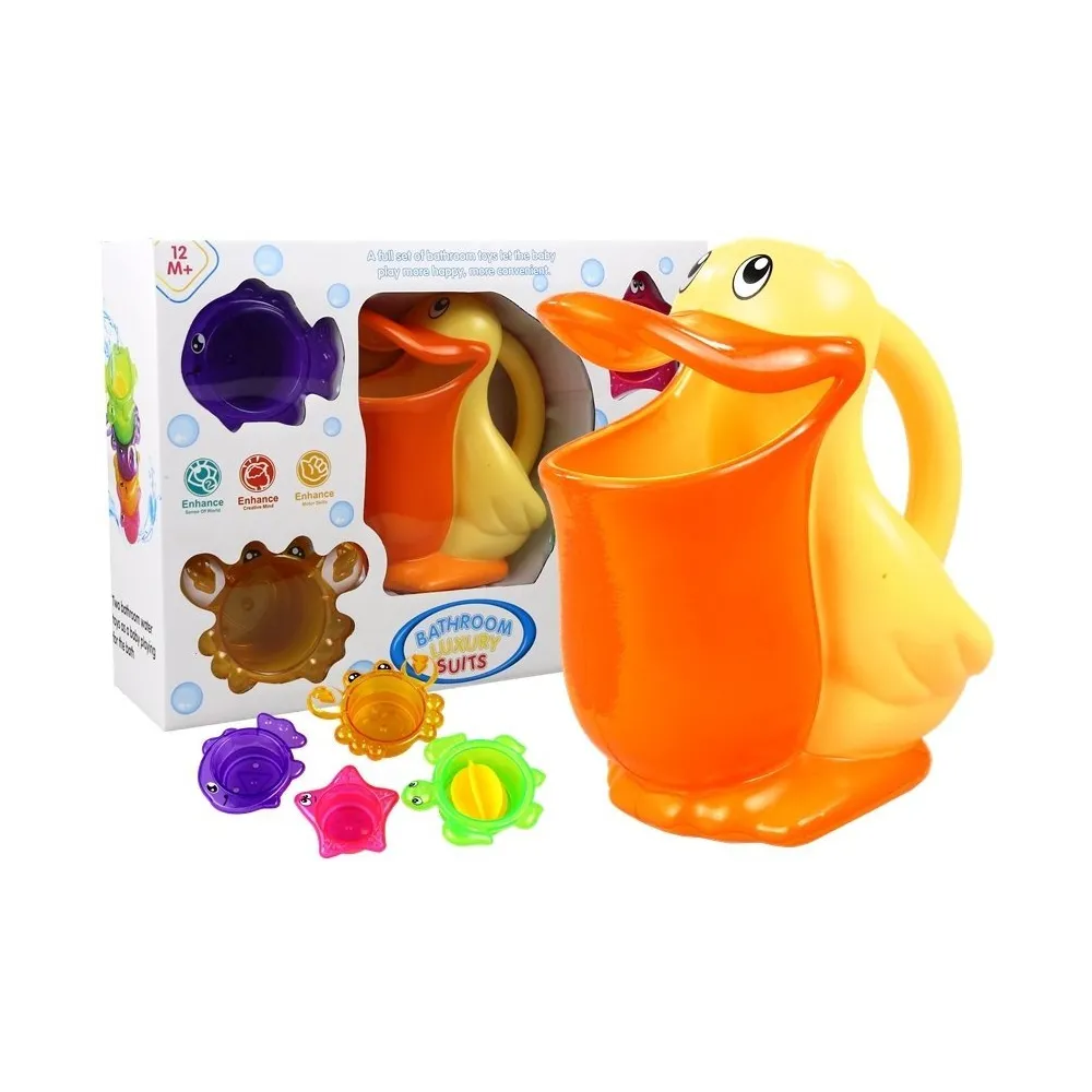 Pelikan oraz foremki zwierzątek jako kolorowa zabawka do wanny