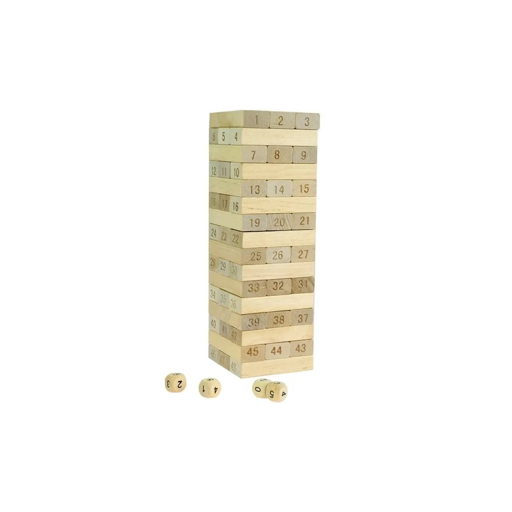 Komplet gry zręcznościowej z drewnianymi klockami i kostkami do gry