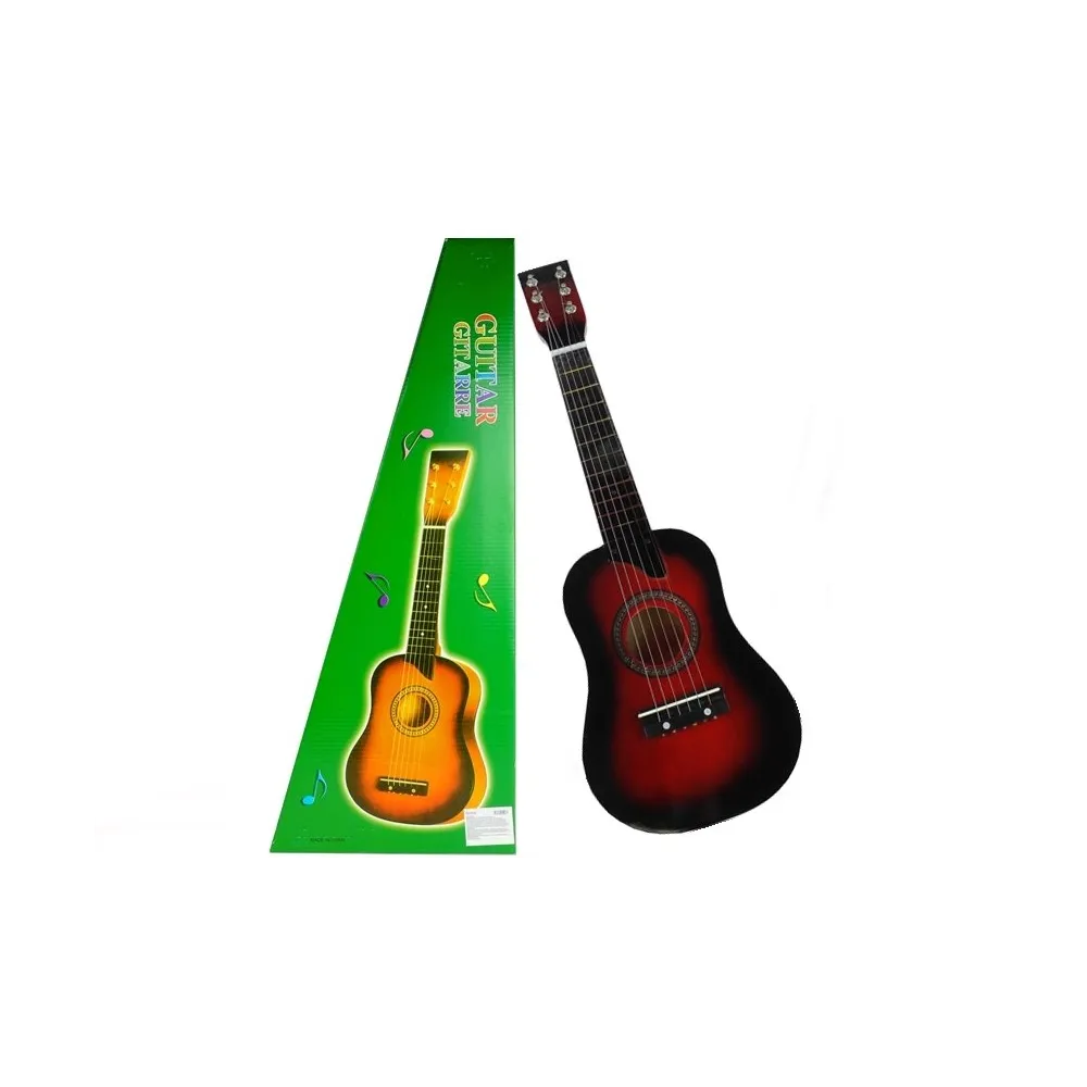 Drewniana gitara klasyczna wiśniowa 60 cm z kostką dla dzieci