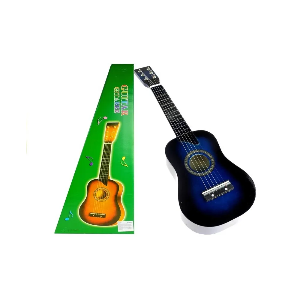 Niebieska gitara klasyczna drewniana dla dzieci 60 cm z kostką