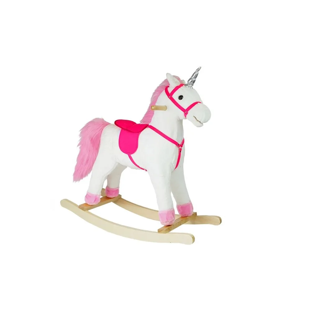 Pluszowy koń na biegunach jednorożec biały dla dzieci 74 cm