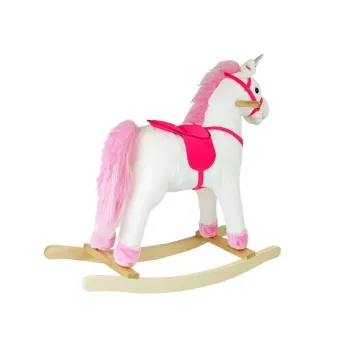 Biały koń na biegunach dla dzieci z uchwytami i strzemionami