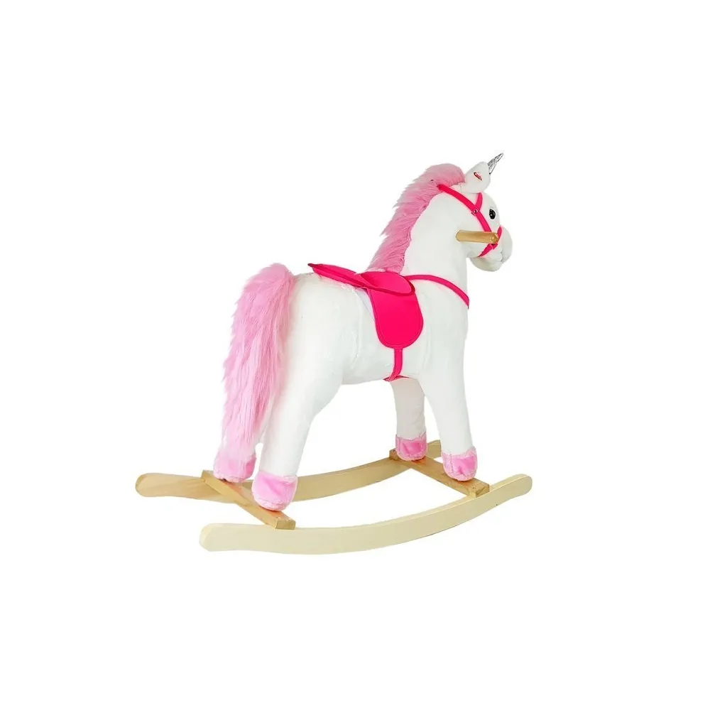 Biały koń na biegunach dla dzieci z uchwytami i strzemionami