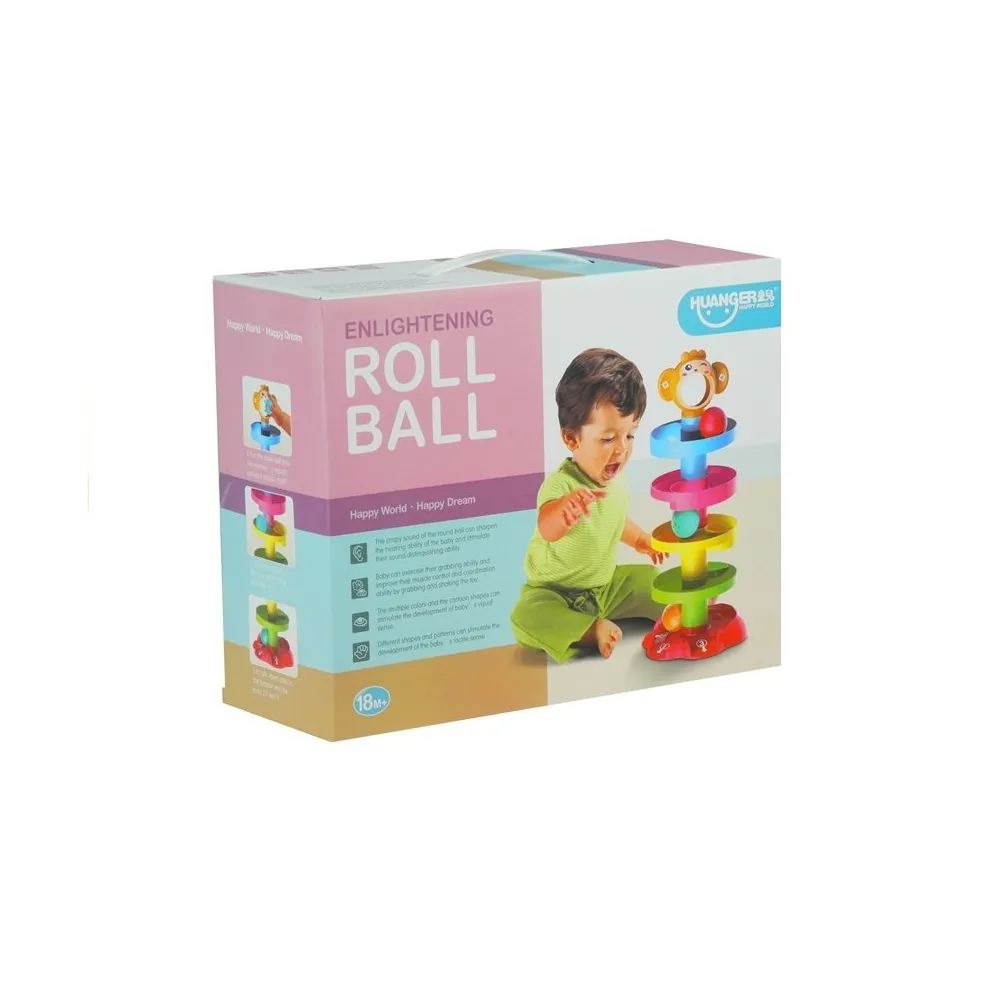 Sorter edukacyjny z pastelową małpką i kolorową zjeżdżalnią piłeczek