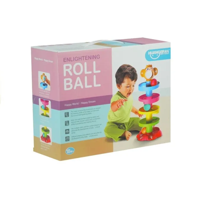 Sorter edukacyjny z pastelową małpką i kolorową zjeżdżalnią piłeczek