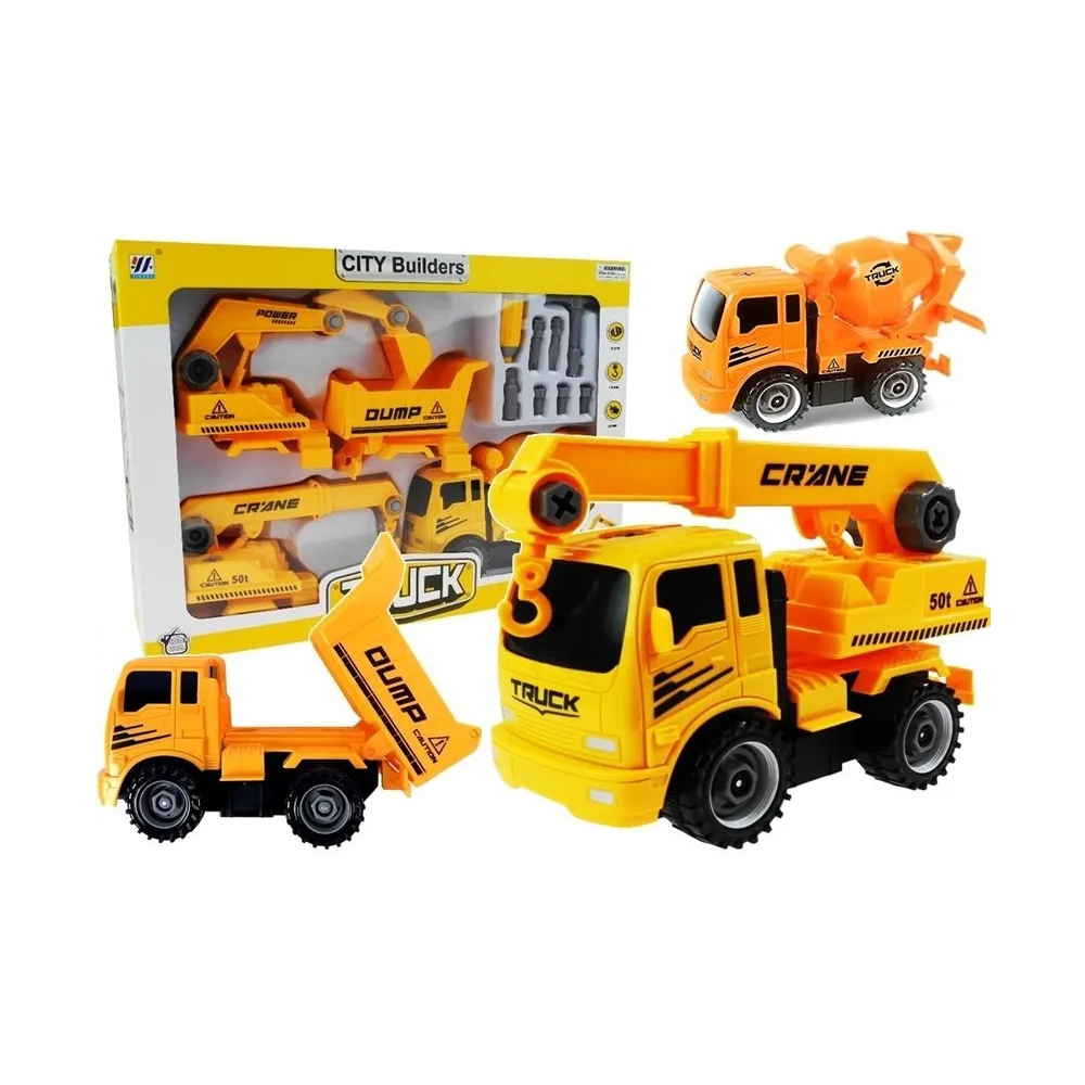 Zestaw pojazdów budowlanych do rozkręcania z betoniarką i wywrotką
