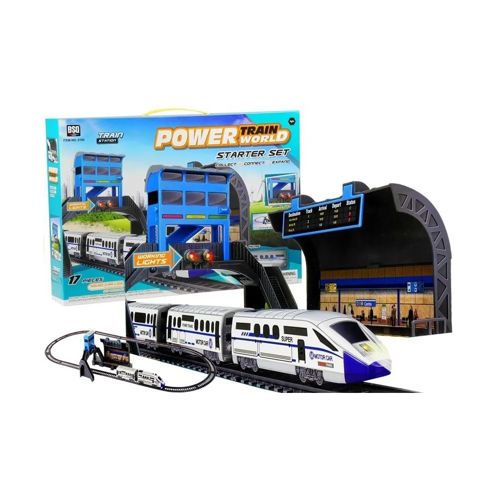 Kolejka na baterie z torami i dworcem dla dzieci