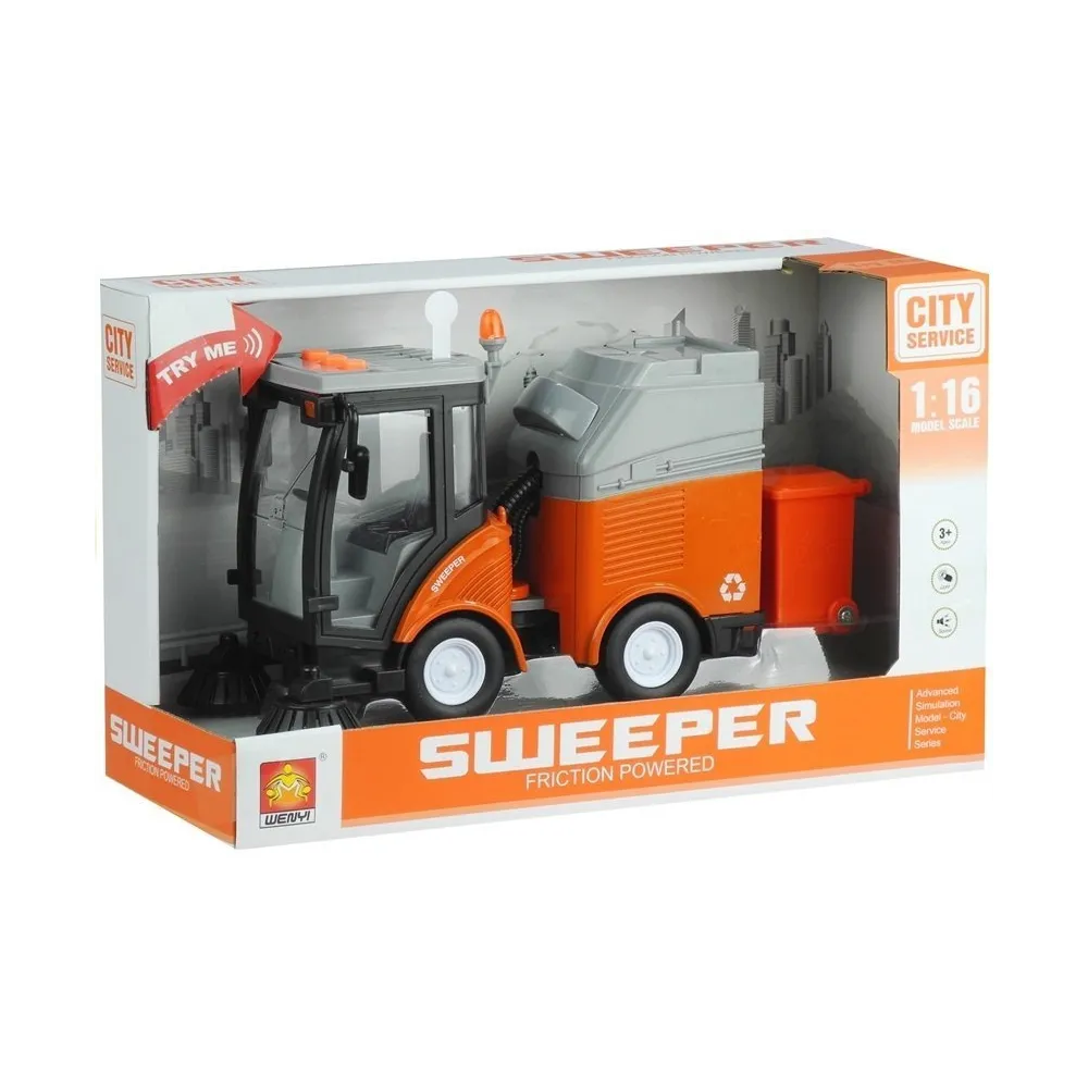 zamiatarka śmieciarka dla dzieci, solidna konstrukcja i pomarańczowa kolorystyka