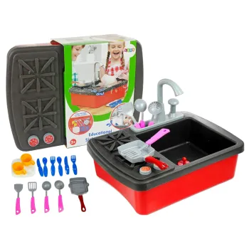 Zestaw kuchenka i zlewozmywak dla dzieci z realistycznym kranem z wodą