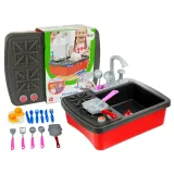 Zestaw kuchenka i zlewozmywak dla dzieci z realistycznym kranem z wodą