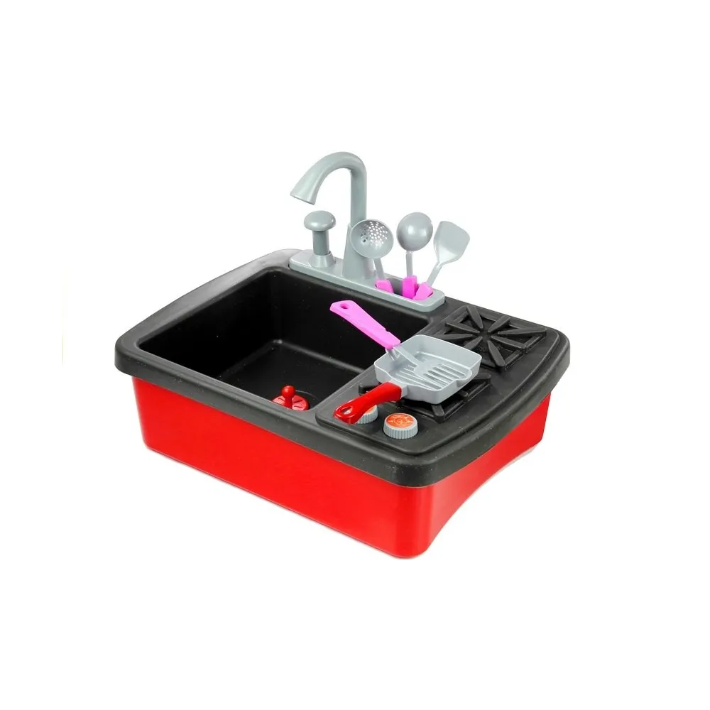 Dziecięca kuchenka z akcesoriami kuchennymi i funkcjonalnym zlewozmywakiem
