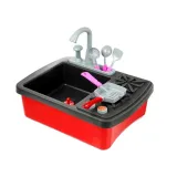 Dziecięca kuchenka z akcesoriami kuchennymi i funkcjonalnym zlewozmywakiem