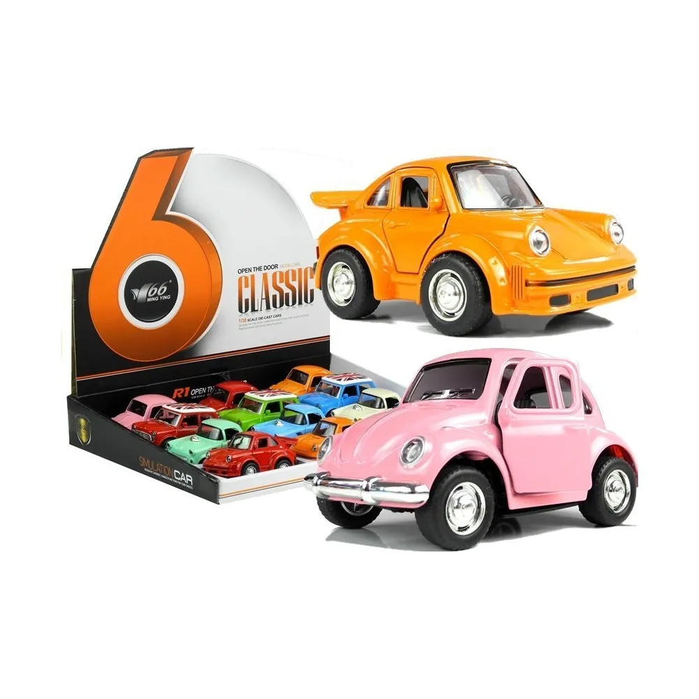 Autko klasyczne metalowe z dźwiękiem w stylu retro na białym tle