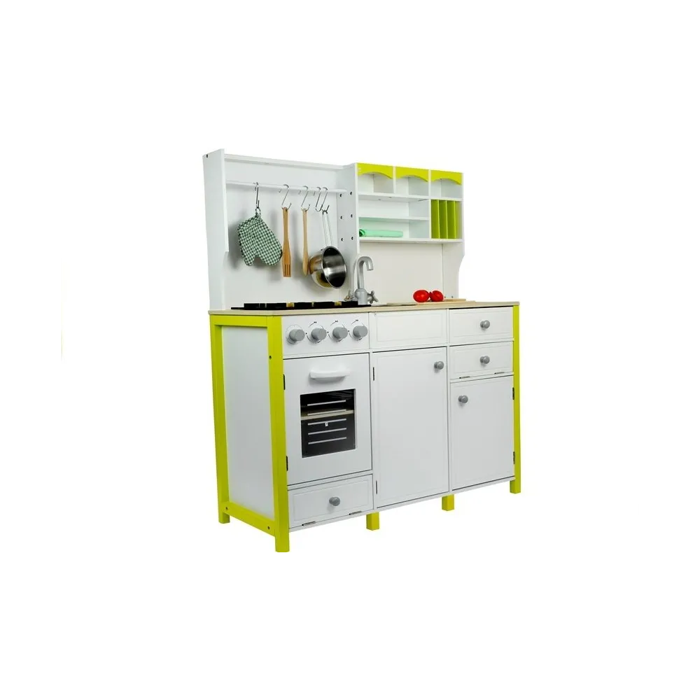 realistyczna zabawkowa kuchnia drewniana z wyposażeniem