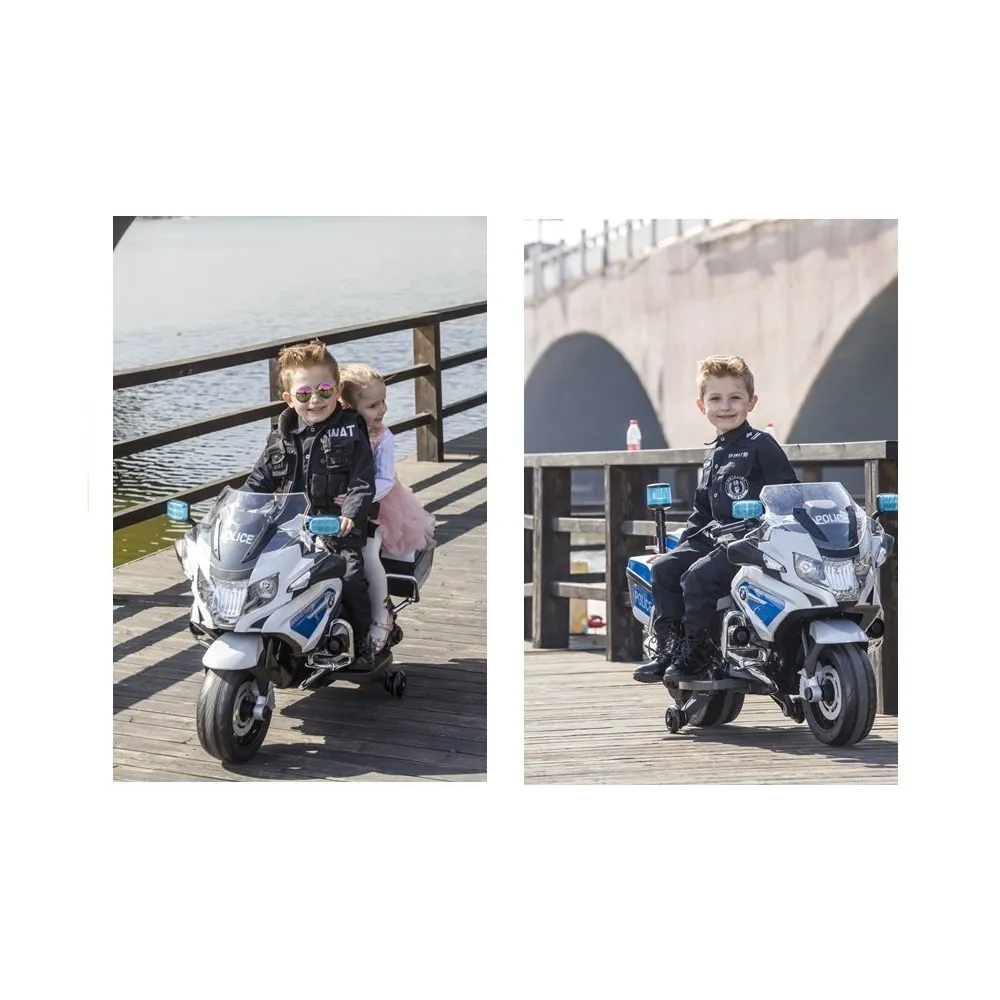 BMW R1200 Policja – elektryczny motocykl dla dzieci w białym kolorze
